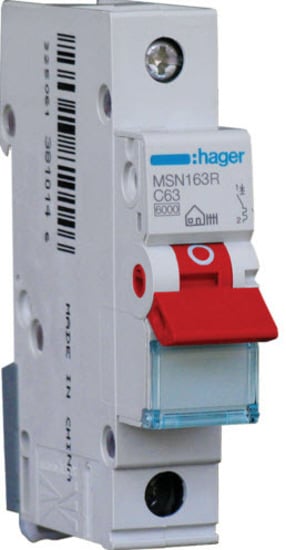 Hager 63 Amp MCB 1 Pole 6kA (Main Switch)